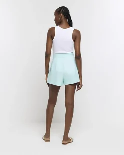 River Island Aqua linen blend high waisted shorts< Shorts