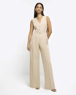River Island Beige bow blazer jumpsuit< Jumpsuits & Playsuits