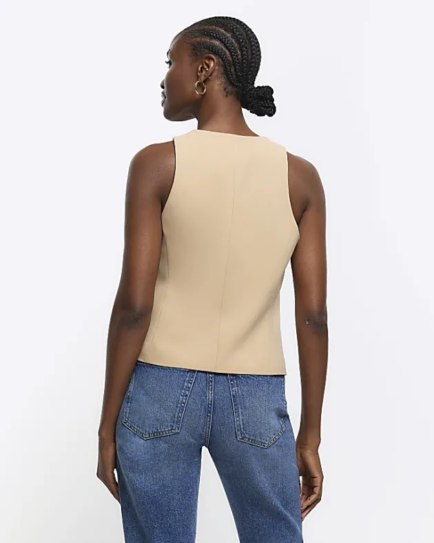 River Island Beige button front waistcoat< Suits & Tailoring