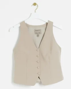 River Island Beige button front waistcoat< Suits & Tailoring