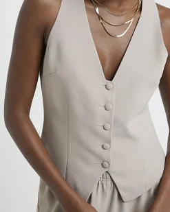 River Island Beige button front waistcoat< Suits & Tailoring
