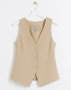 River Island Beige button up long waistcoat< Suits & Tailoring