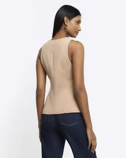 River Island Beige button up long waistcoat< Suits & Tailoring