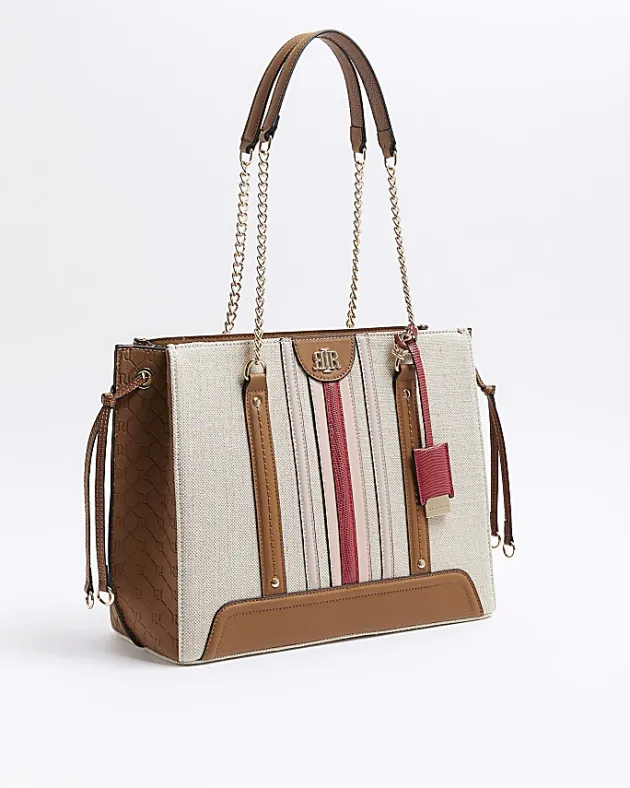 River Island Beige canvas chain shopper bag< Bags, Purses & Luggage