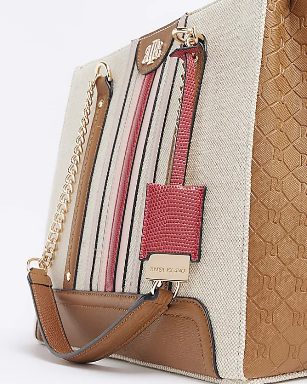 River Island Beige canvas chain shopper bag< Bags, Purses & Luggage