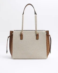 River Island Beige canvas chain shopper bag< Bags, Purses & Luggage