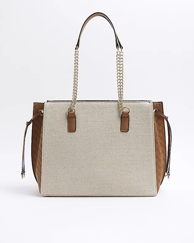 River Island Beige canvas chain shopper bag< Bags, Purses & Luggage