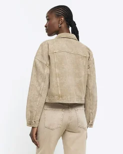 River Island Beige cropped denim jacket< Coats & Jackets