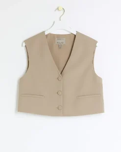 River Island Beige Cropped Waistcoat< Suits & Tailoring