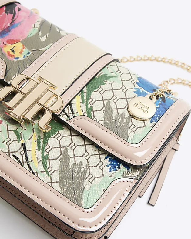 River Island Beige floral monogram satchel bag< Bags, Purses & Luggage