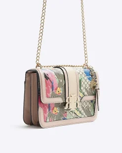 River Island Beige floral monogram satchel bag< Bags, Purses & Luggage