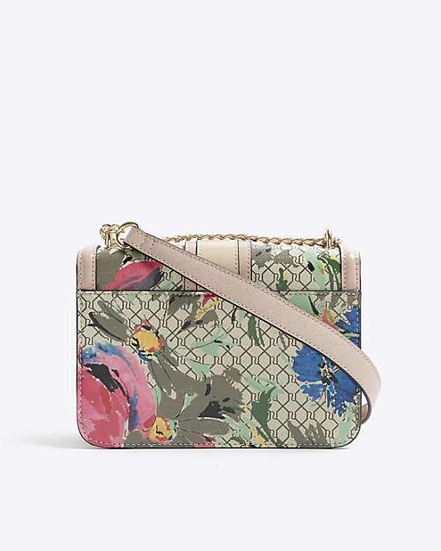 River Island Beige floral monogram satchel bag< Bags, Purses & Luggage