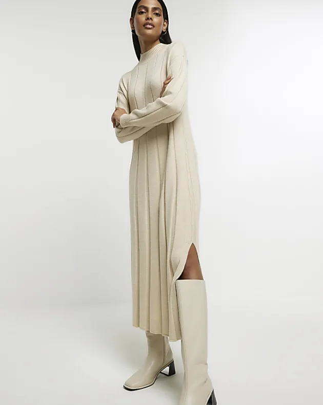 River Island Beige high neck jumper maxi dress< Dresses