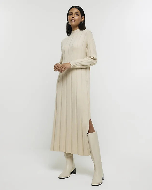 River Island Beige high neck jumper maxi dress< Dresses