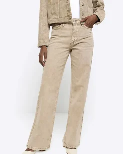 River Island Beige high waisted relaxed straight jeans< Jeans