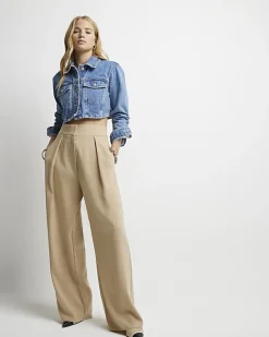 River Island Beige high waisted wide leg trousers< Trousers