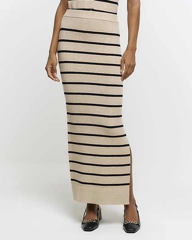 River Island Beige knit stripe maxi skirt< Skirts