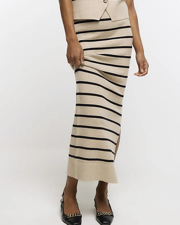 River Island Beige knit stripe maxi skirt< Skirts