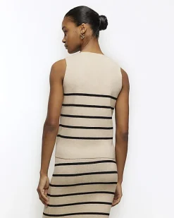 River Island Beige knit stripe waistcoat< Co-ord Sets