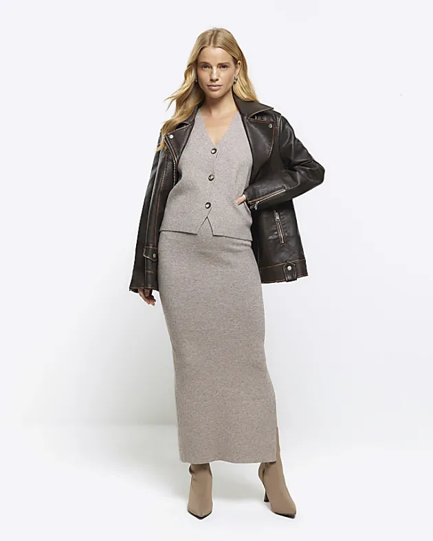 River Island Beige knit waistcoat< Co-ord Sets