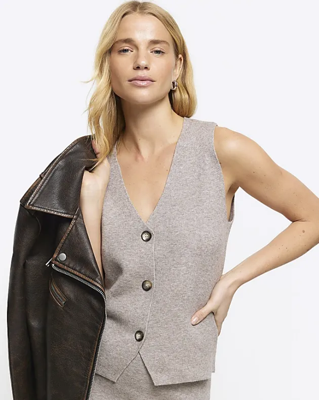 River Island Beige knit waistcoat< Co-ord Sets