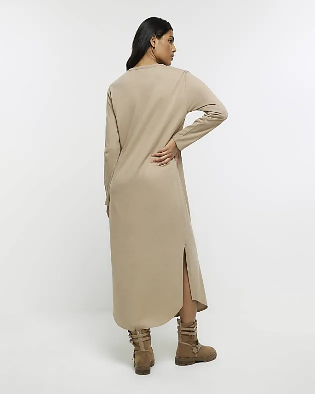 River Island Beige knot long sleeve t-shirt midi dress< Dresses