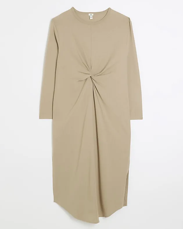 River Island Beige knot long sleeve t-shirt midi dress< Dresses
