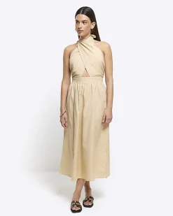 River Island Beige linen halter neck midi dress< Dresses