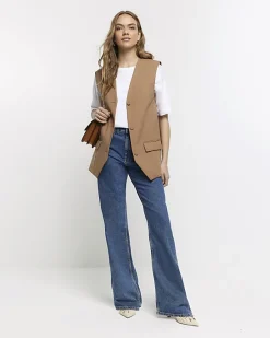 River Island Beige longline button up waistcoat< Suits & Tailoring