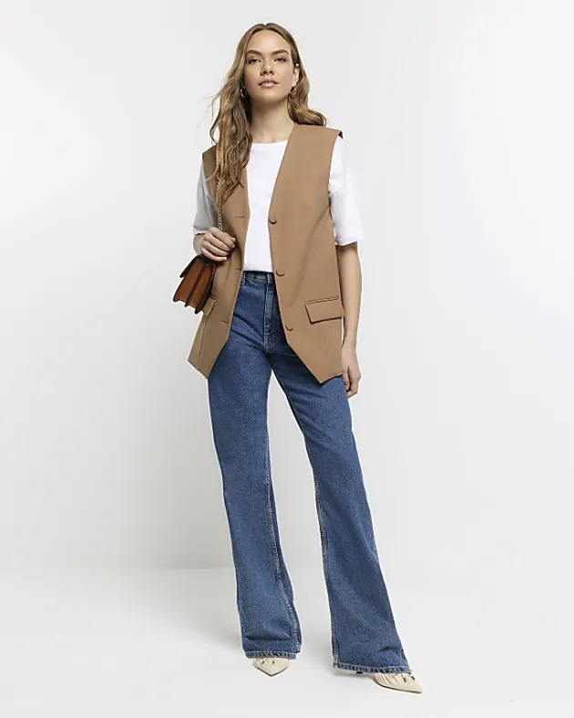River Island Beige longline button up waistcoat< Suits & Tailoring
