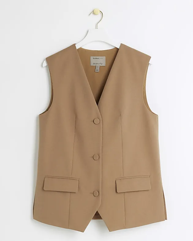 River Island Beige longline button up waistcoat< Suits & Tailoring