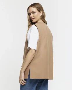 River Island Beige longline button up waistcoat< Suits & Tailoring