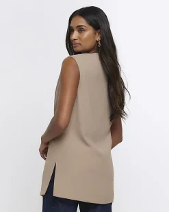 River Island Beige longline waistcoat< Suits & Tailoring