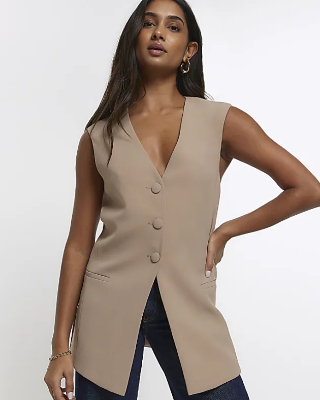 River Island Beige longline waistcoat< Suits & Tailoring