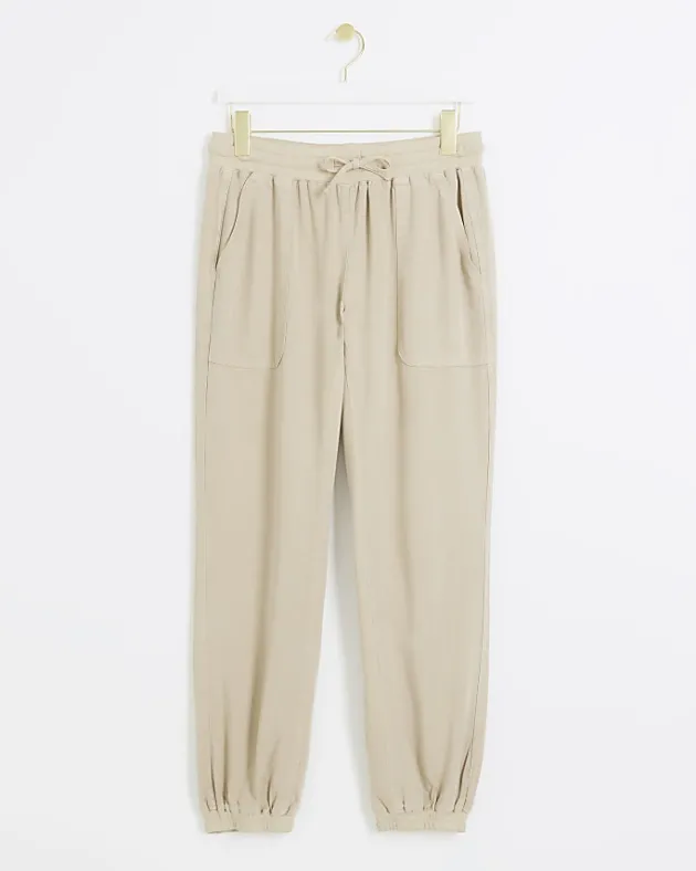 River Island Beige lyocell elasticated joggers< Trousers
