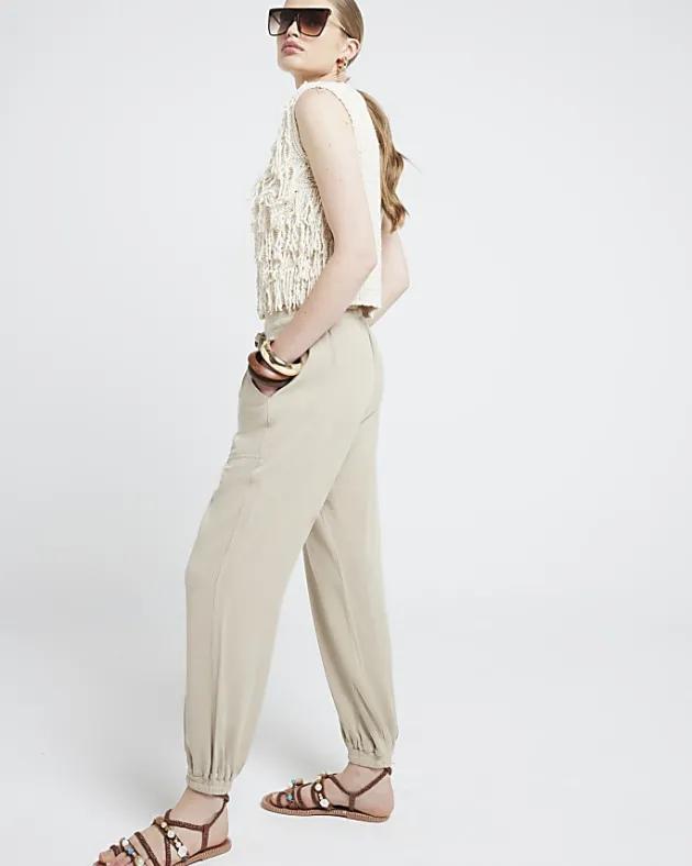 River Island Beige lyocell elasticated joggers< Trousers