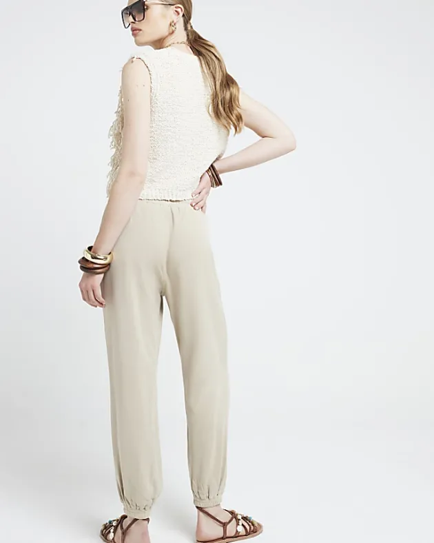 River Island Beige lyocell elasticated joggers< Trousers