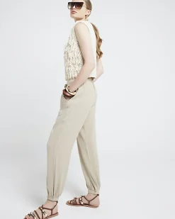 River Island Beige lyocell elasticated joggers< Trousers