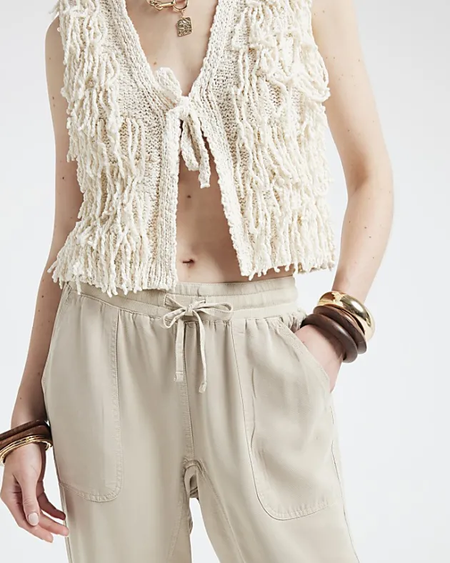 River Island Beige lyocell elasticated joggers< Trousers