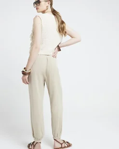 River Island Beige lyocell elasticated joggers< Trousers