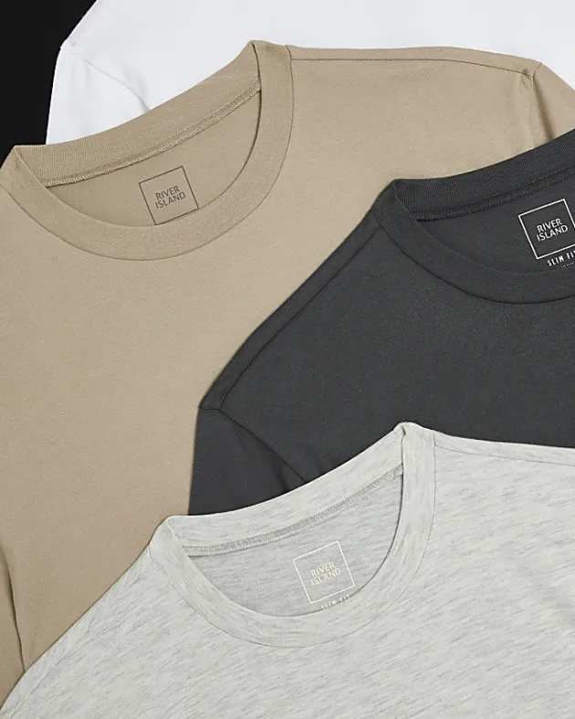 River Island Beige multipack of 5 slim fit t-shirts< Essentials