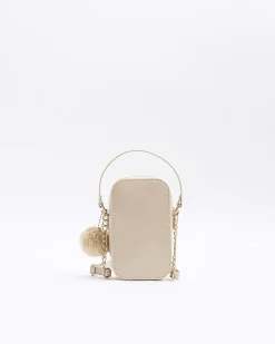 River Island Beige quilted pom pom cross body bag< Bags & Purses