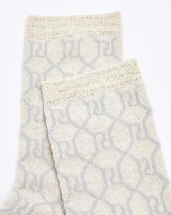 River Island Beige RI monogram ankle socks< Socks & Tights