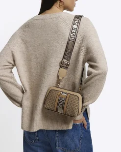 River Island Beige RI monogram cross body bag< Bags, Purses & Luggage