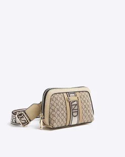 River Island Beige RI monogram cross body bag< Bags, Purses & Luggage
