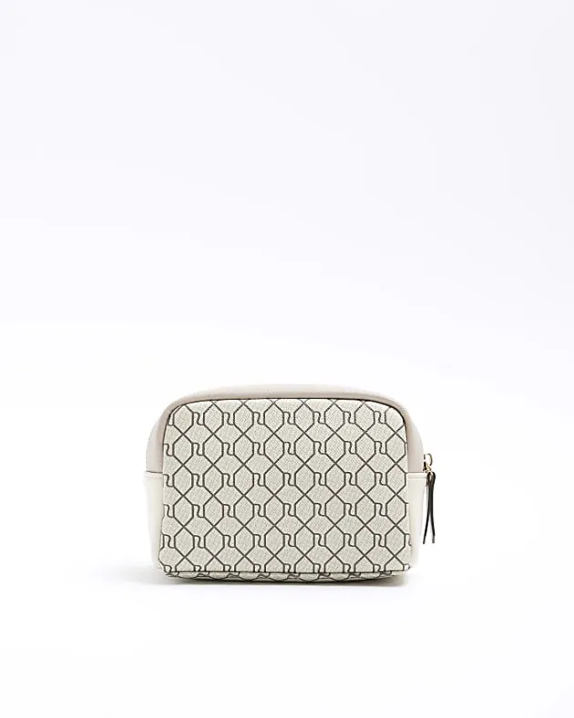 River Island Beige RI monogram makeup bag< Bags, Purses & Luggage