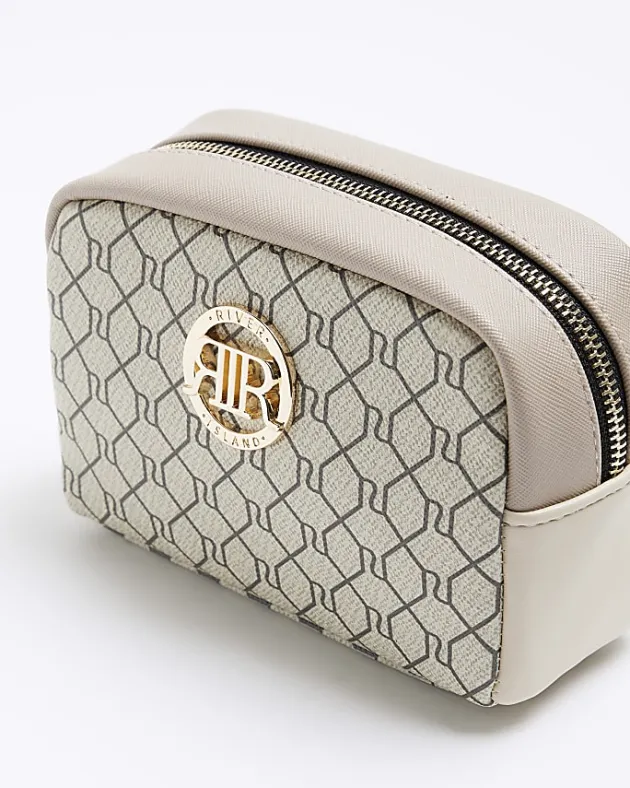 River Island Beige RI monogram makeup bag< Bags, Purses & Luggage