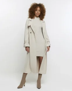 River Island Beige rib puff sleeve jumper mini dress< Dresses