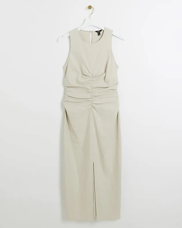 River Island Beige ruched split bodycon midi dress< Dresses