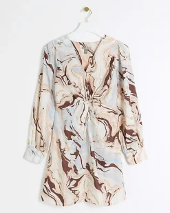 River Island Beige Satin Marble print Shift Mini Dress< Dresses